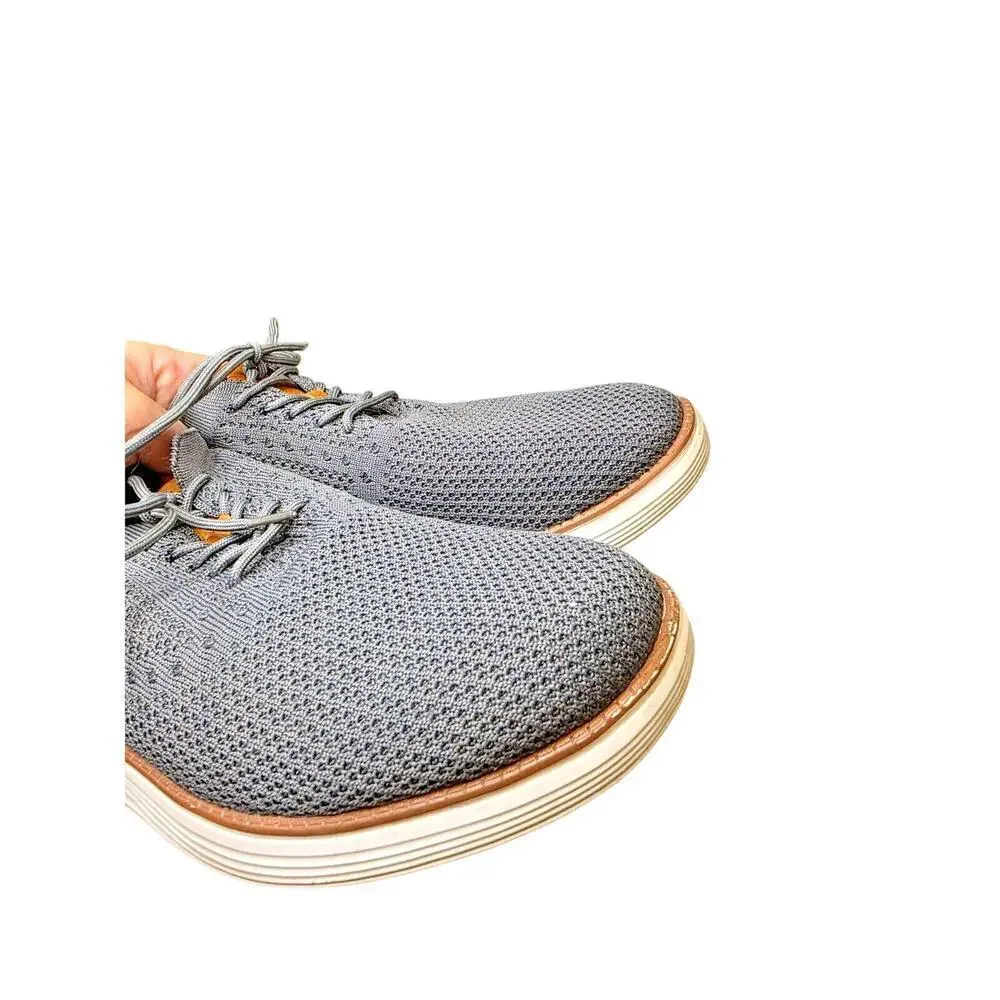 Athlefit Mens Casual Knit Sneakers Size‎ 9 Gray & Brown With Faux Leather Accent